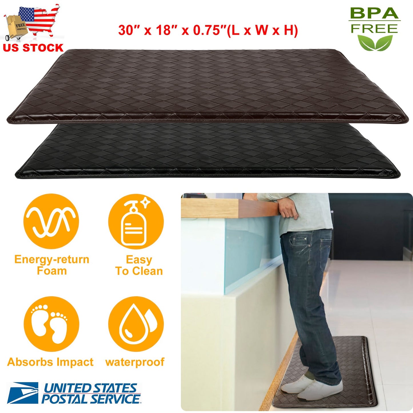 LJGelectro - Anti-Fatigue Standing Mat Anti-Slip Memory Foam Floor Mat Water-proof Kitchen Mat