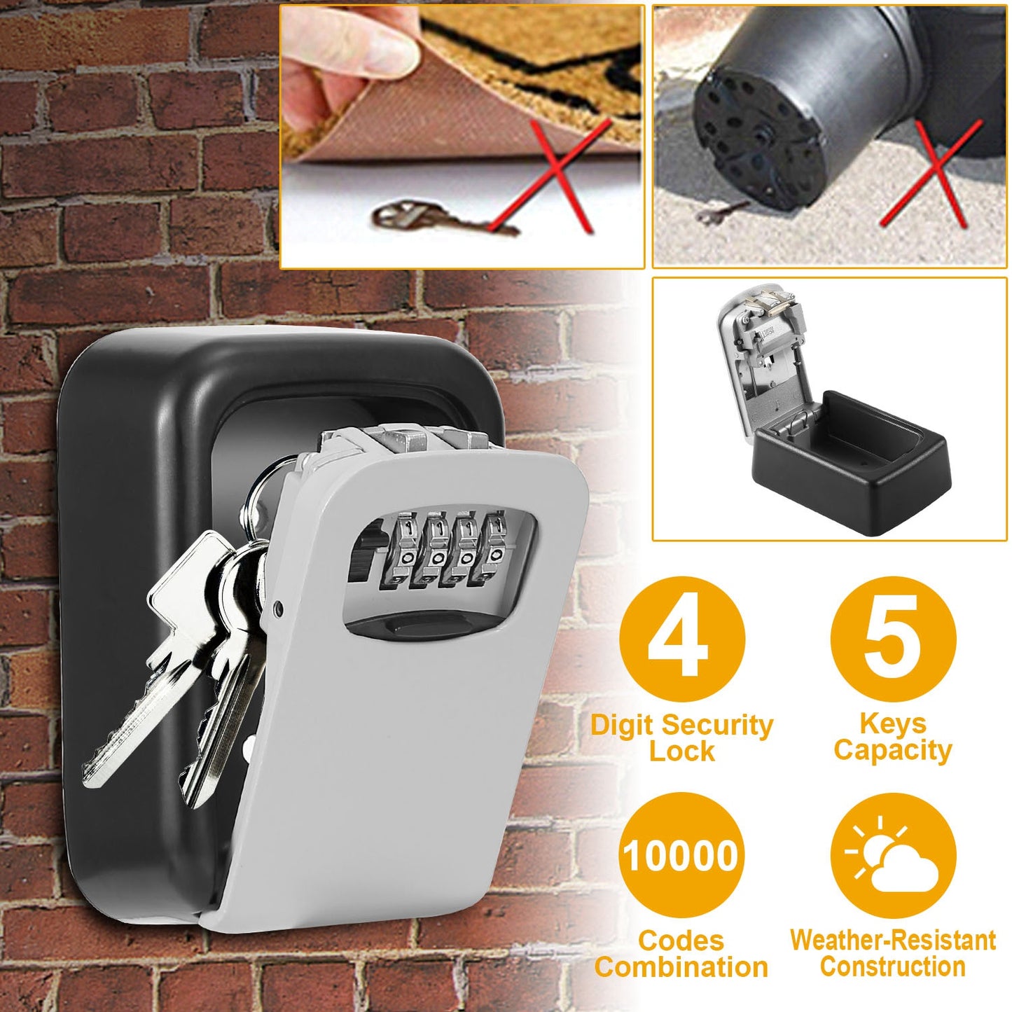 LJGelectro - Key Lock Box Keys Storage Lock Box with 4 Digits Combination Resettable Codes Wall Mounted Outdoor Waterproof Cover