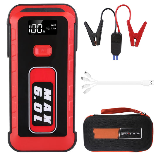 LJGelectro - Car Jump Starter Booster 2500A Peak 25800mAh Battery Charger Power Bank with 4 Modes LED Flashlight for Up to 6.0L Gas or 3.0L Diesel Engine Car