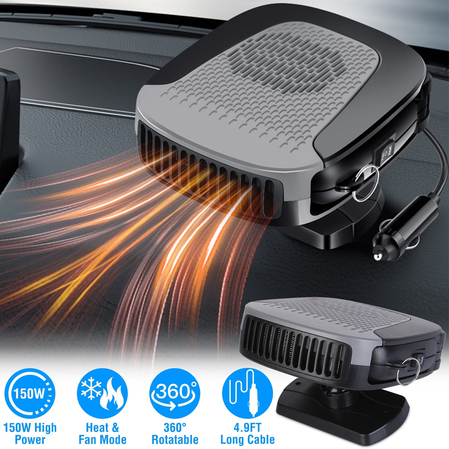 LJGelectro - 12V 150W Portable Car Auto Heater Heating Fan 2 in 1 Defroster Demister Windshield Heater Automotive Cooling Fan