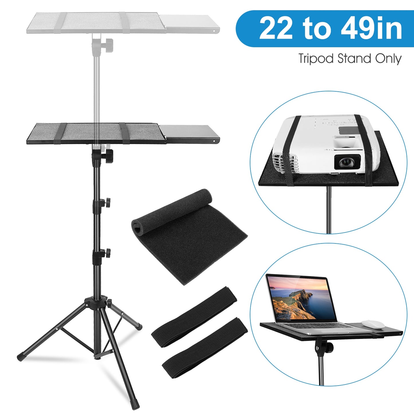 LJGelectro - Projector Tripod Stand Folding Laptop Stand w/ Height Tilt Adjustment Portable DJ Equipment Holder Mount Elevator For Stage Studio Home Office