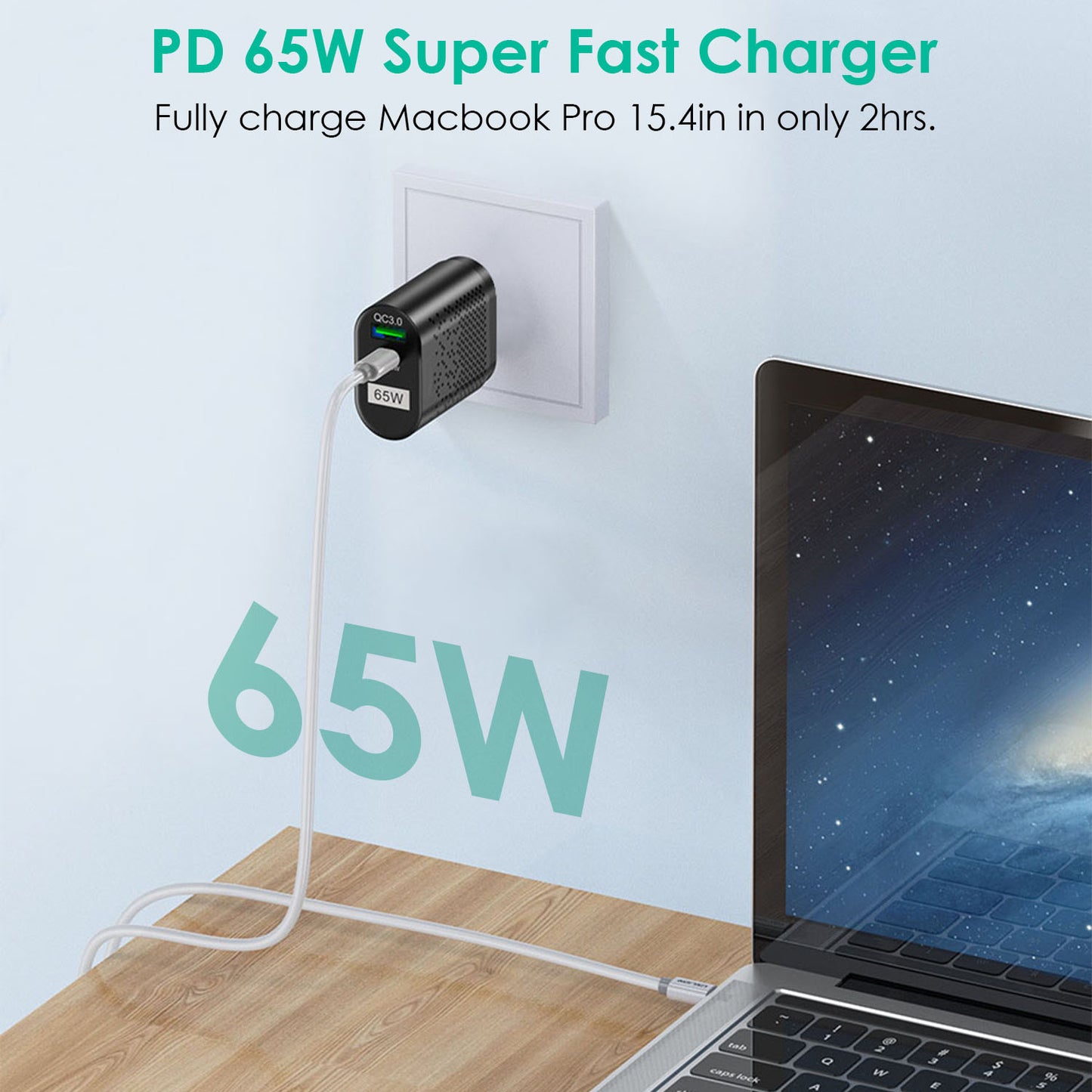 LJGelectro - 65W Type C Fast Wall Charger PD QC3.0 Adapter Fit for IOS Phone 14 13 12 11 Samsung S22 S21 Switch MacBook iPad