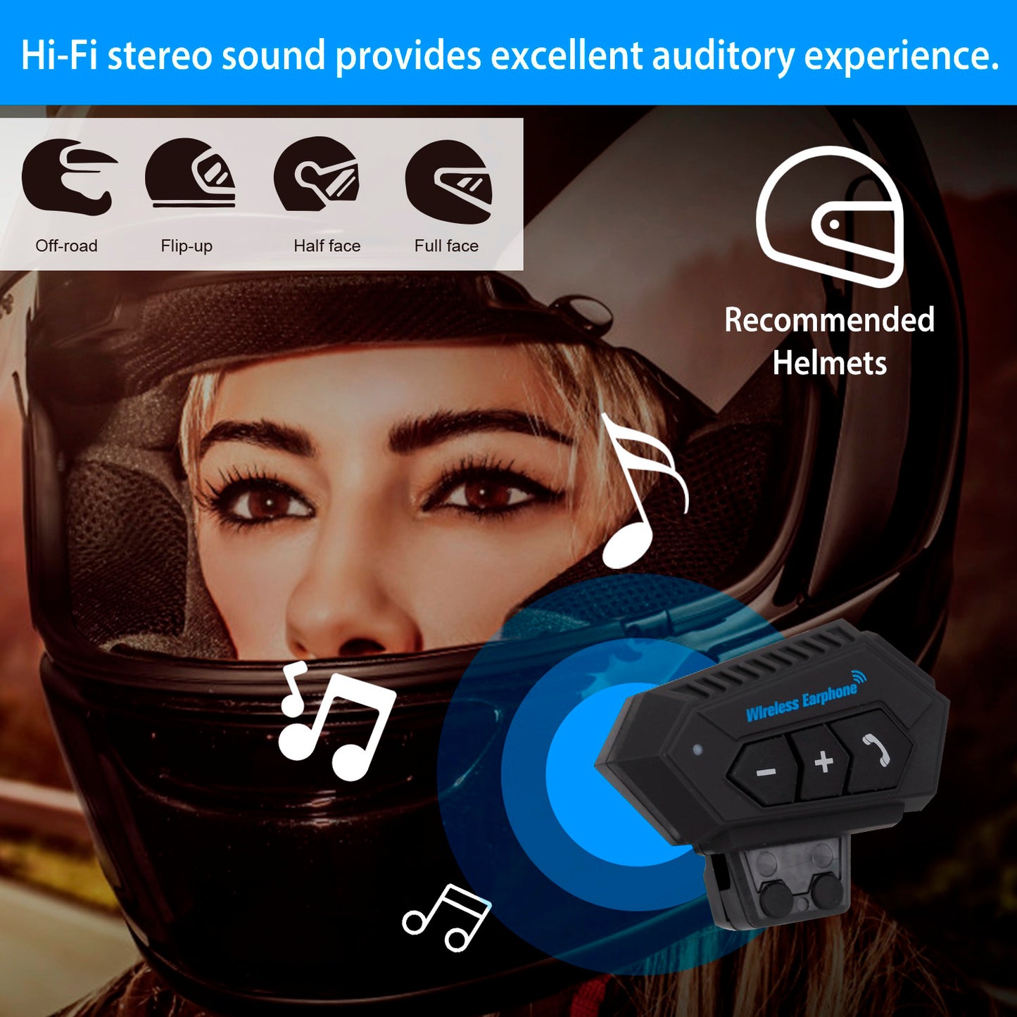 LJGelectro - Wireless Headset Speaker Motorcycle Helmet Motorbike Headphone IP67 Waterproof