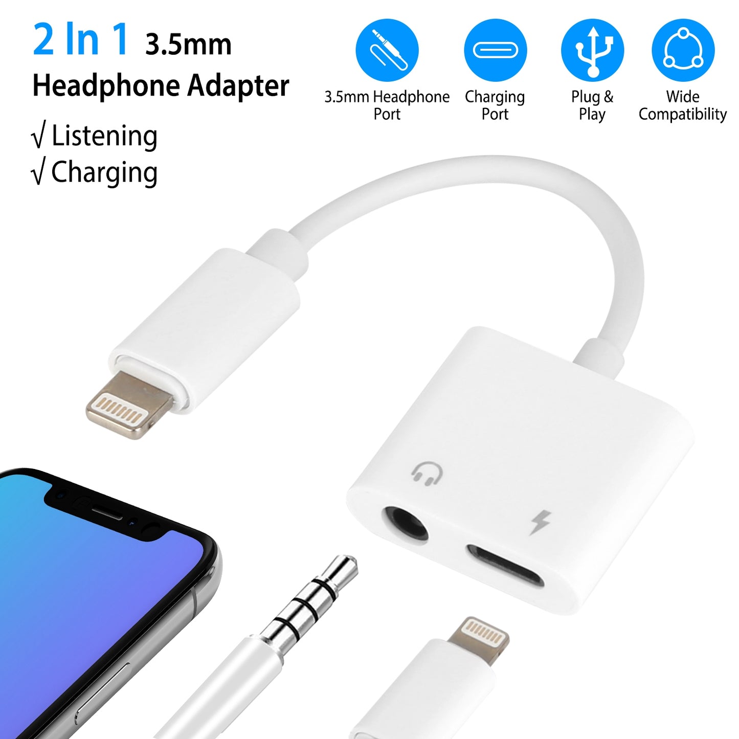 LJGelectro - 2 In 1 3.5mm Headphone Adapter Charger Audio Splitter Dongle Adapter Fit for iPhone 13/13Pro/SE/12/12 Mini/12 Pro/12 Pro Max/iPhone 11/11 Pro/11 Pro M