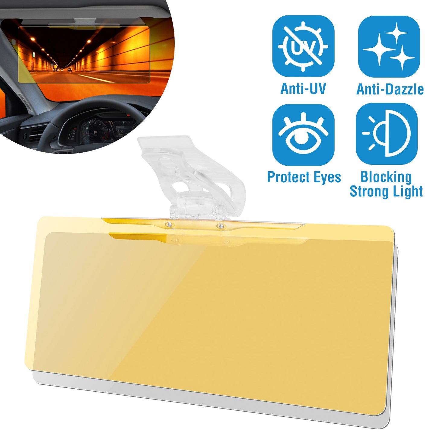 LJGelectro - 2 IN 1 Anti-Glare Auto Sun Visor Day Night Driving HD Clip Sun Shield Blocker Anti Dazzle UV-Filtering Shading Mirror