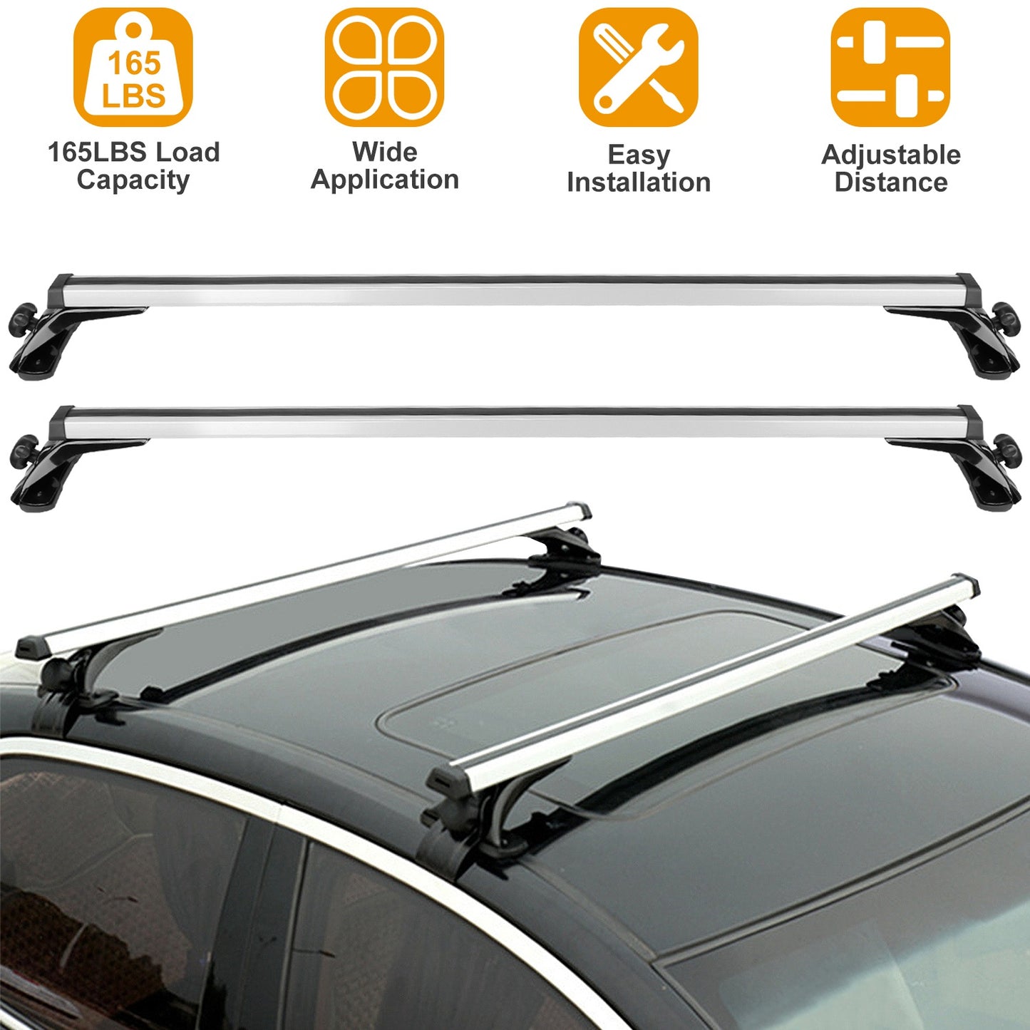 LJGelectro - 47.24in Universal Top Roof Rack Cross Bar Cargo Carrier Aluminum Crossbar Rack w/ 165LBS Capacity Fit for Most Vehicle Wagon Car Without Roof Side Rai