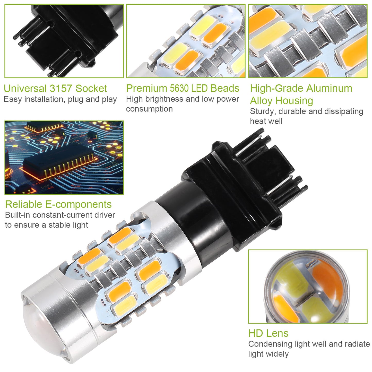 LJGelectro - 2 Pcs T25 3157 800LM Turn Signal Parking DRL LED Light Bulbs with LED Load Resistors Light Decoder Kit