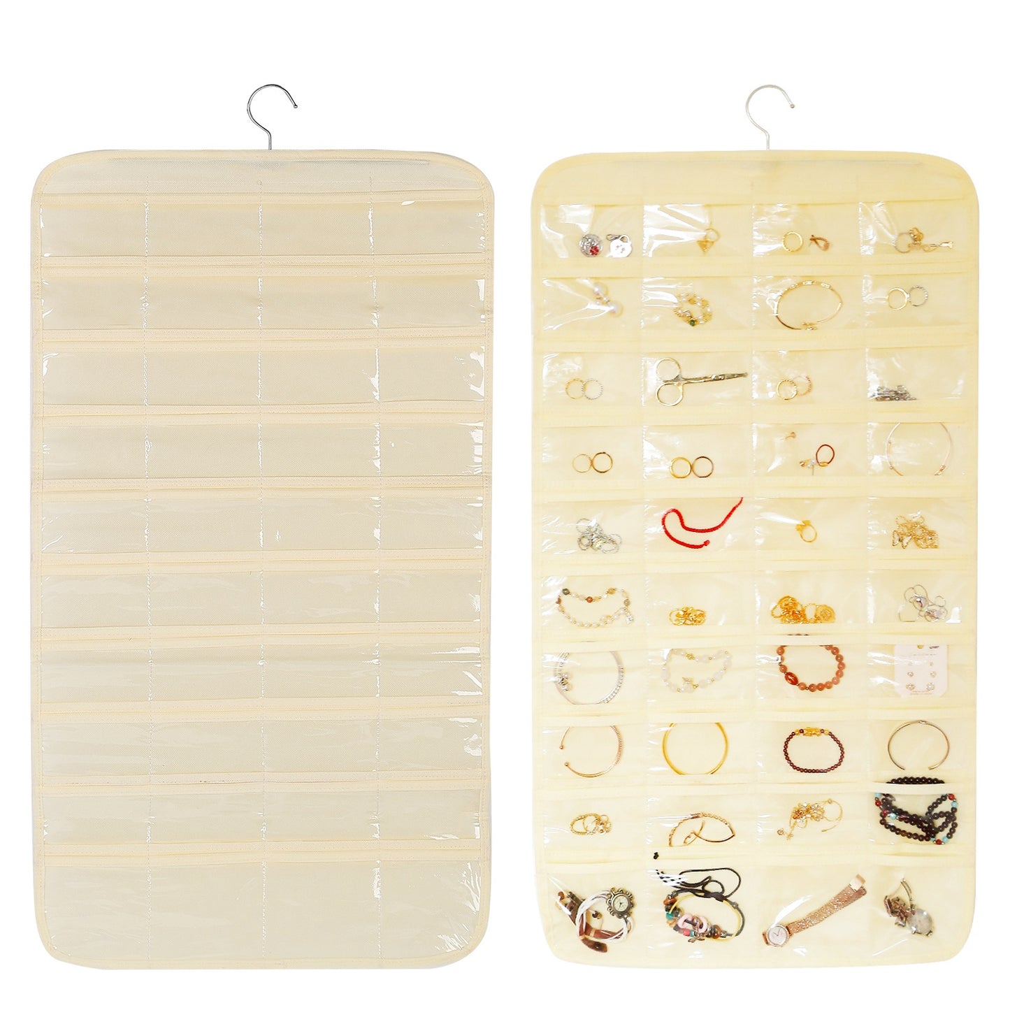 LJGelectro - 2Pcs Hanging Jewelry Organizer Earring Necklace Bracelet Holder Double-sided 80 Pockets Accessory Storage Pocket