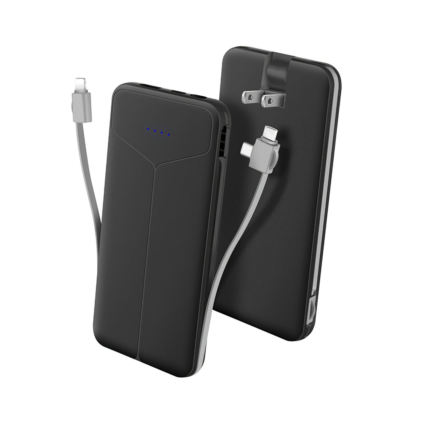 LJGelectro - 10000mAh Power Bank Portable Charger with US Plug 2 Built-in Cables External Battery Pack with 4 Ouputs 3 Inputs Fit For IOS Phone 14 Android And More