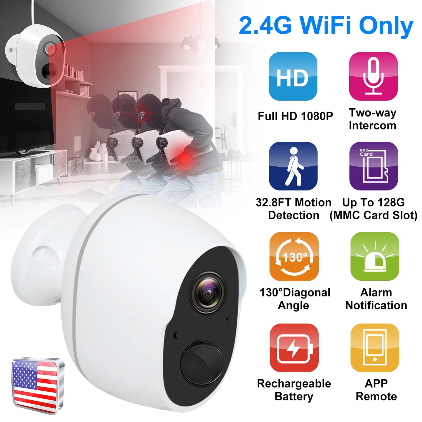 LJGelectro - 1080P FHD WiFi IP Camera Two-Way Audio Security Surveillance Camera IP65 Waterproof Motion Sensor Night Vision Network Camcorder APP Control For Kids