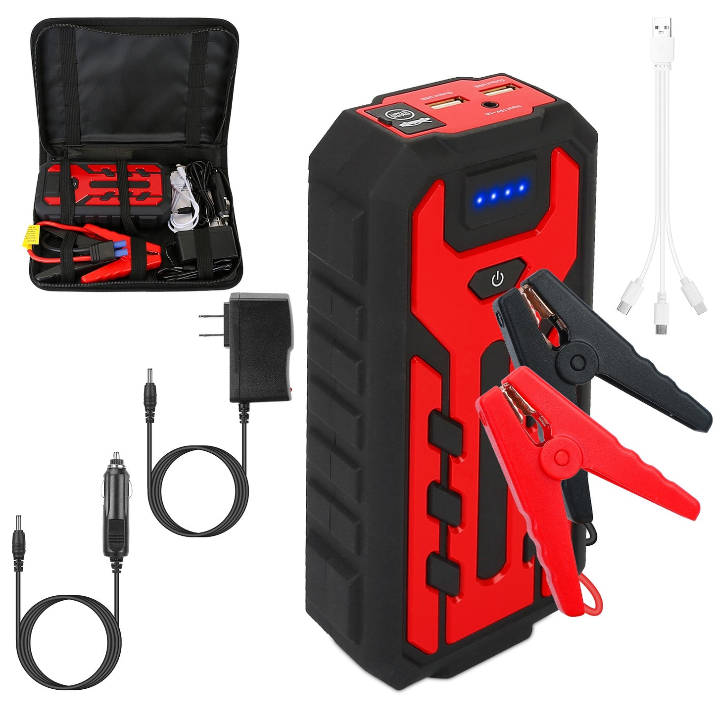 LJGelectro - Car Jump Starter Booster 800A Peak 28000mAh Battery Charger Power Bank w/ 4 Modes LED Flashlight for Up to 6.0L Gas or 4.0L Diesel Engine Car