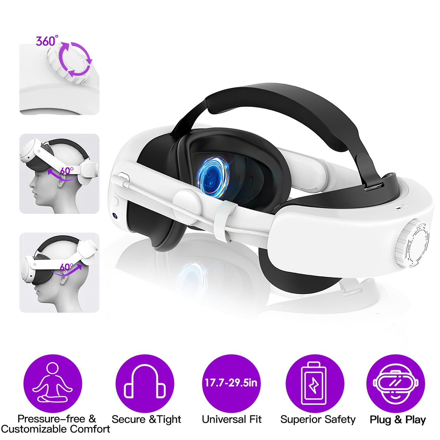 LJGelectro - Adjustable Head Strap Compatible with Oculus/Meta Quest 3 VR Accessories Charging Headband Pressure-free Elite Strap with 6000mAh Rechargeable Battery