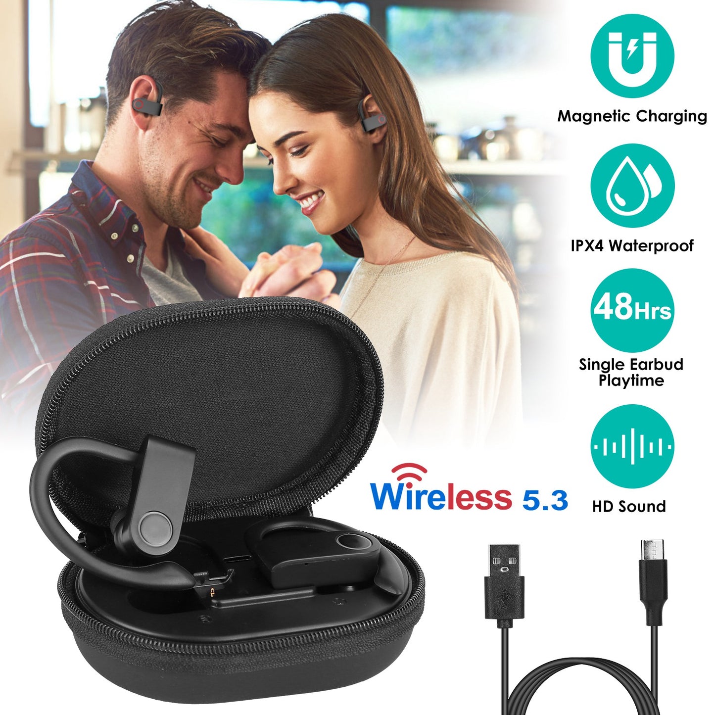 LJGelectro - TWS Wireless V5.3 Earbuds IPX4 Waterproof Sport Headsets 48Hrs Playing Sport Earphones For Gym Running Workout Driving