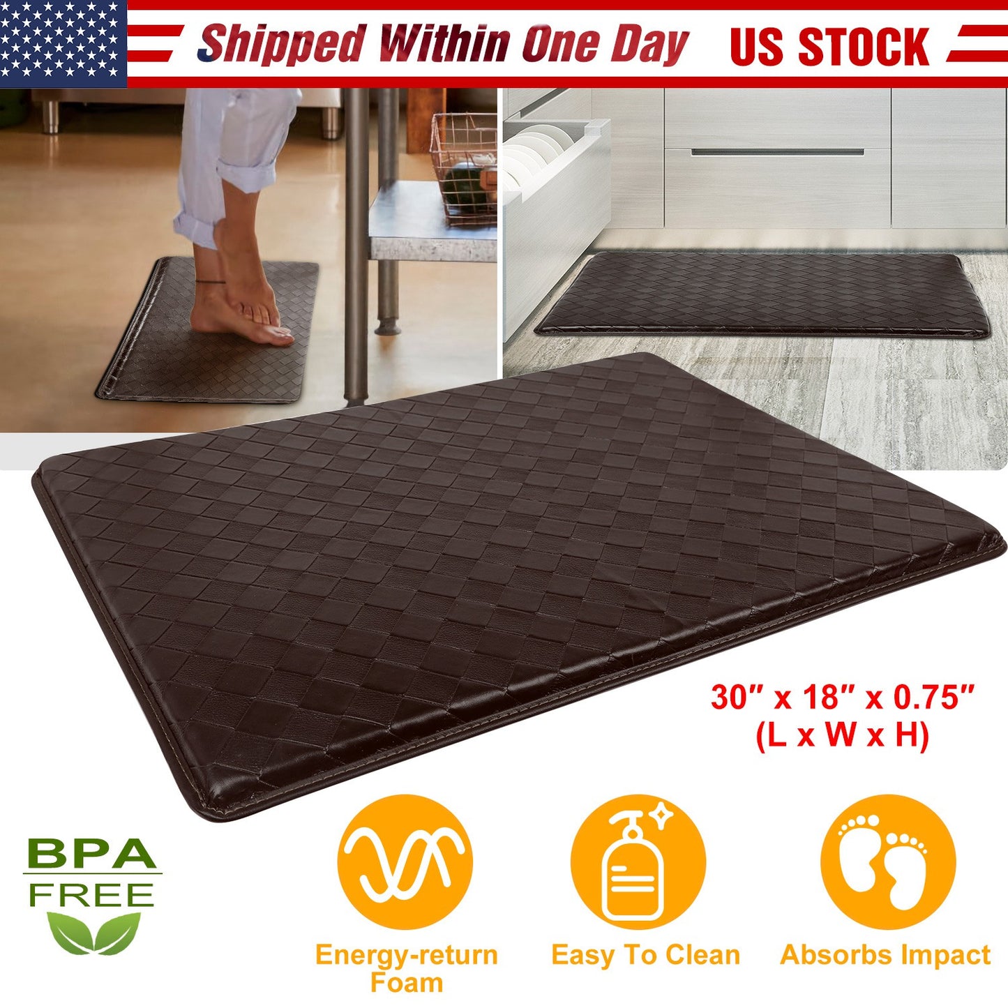 LJGelectro - Anti-Fatigue Standing Mat Anti-Slip Memory Foam Floor Mat Water-proof Kitchen Mat