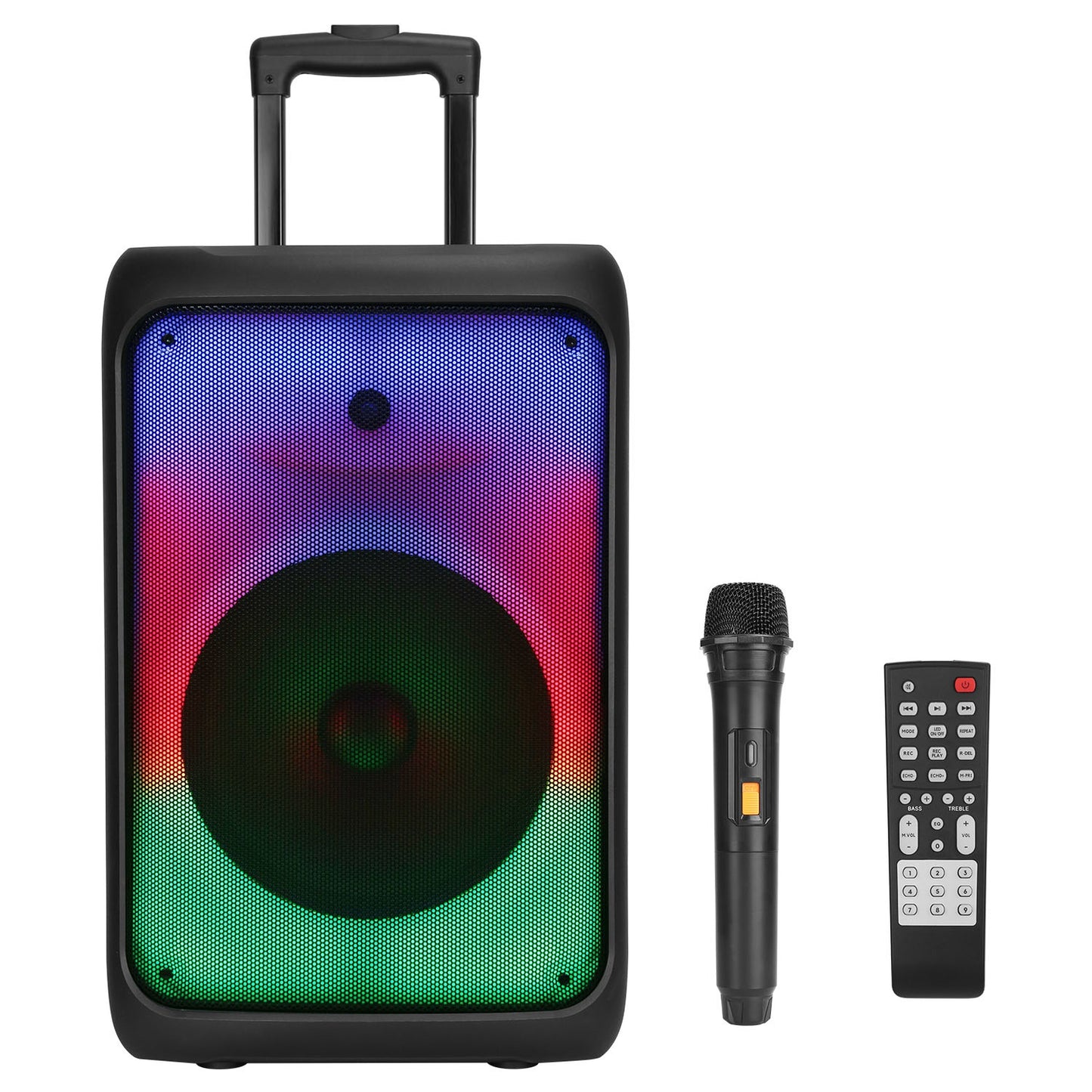 LJGelectro - Portable Wireless Party Speaker Party Speaker with with 5 Colorful Lighting Modes TWS FM USB MMC Slot Aux In Recording Mic Priority Trolley Handle 2 W