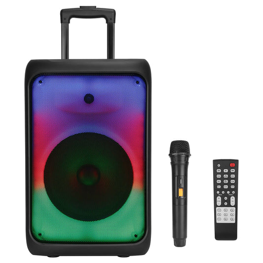 LJGelectro - Portable Wireless Party Speaker Party Speaker with with 5 Colorful Lighting Modes TWS FM USB MMC Slot Aux In Recording Mic Priority Trolley Handle 2 W