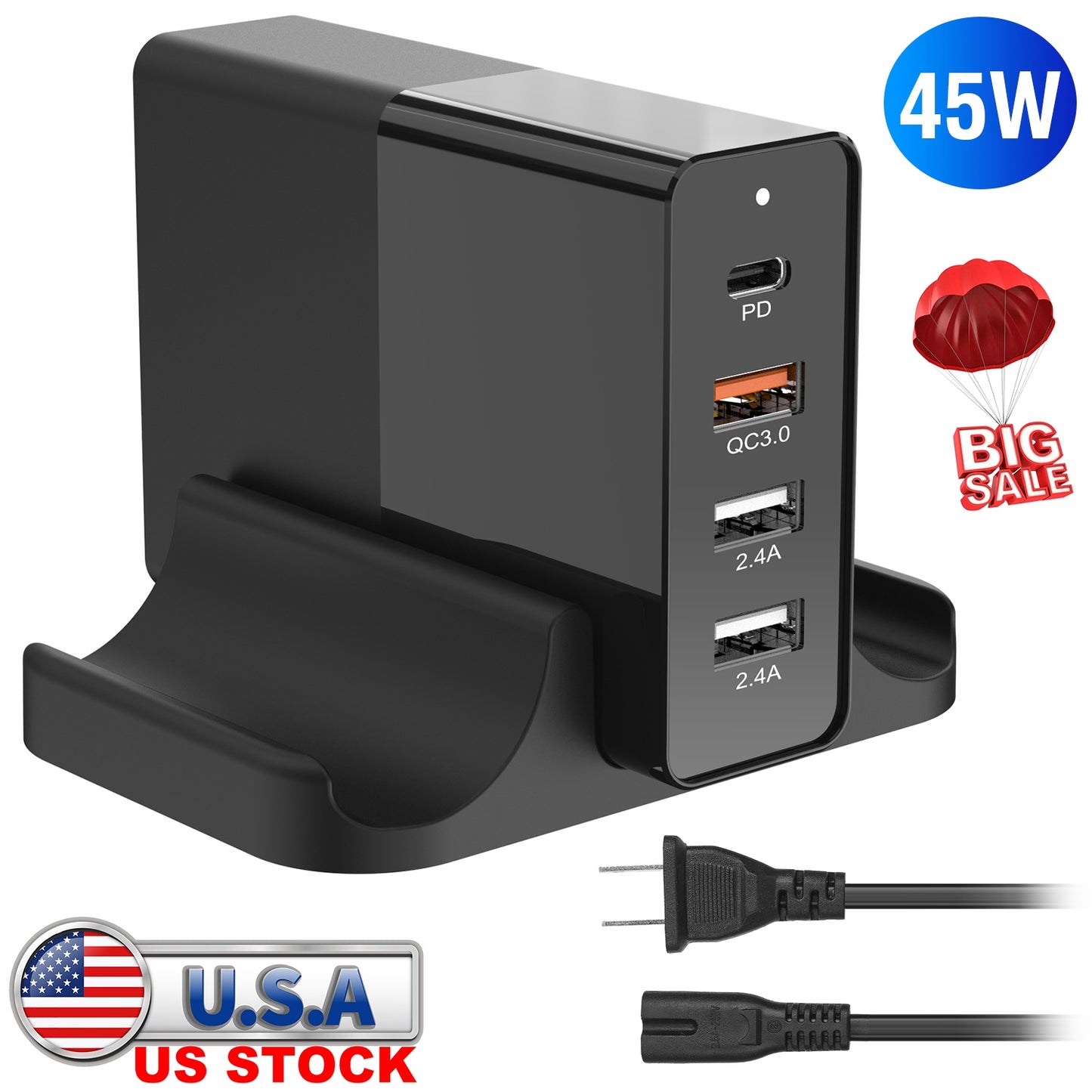 LJGelectro - USB Fast Charger 45W 4-Port Fast Charging Station Type-C Wall Charger PD Adapter with 1 Type-C Port 3 USB-A Ports Fit for IOS Phone 13/iPad/Galaxy/Lap