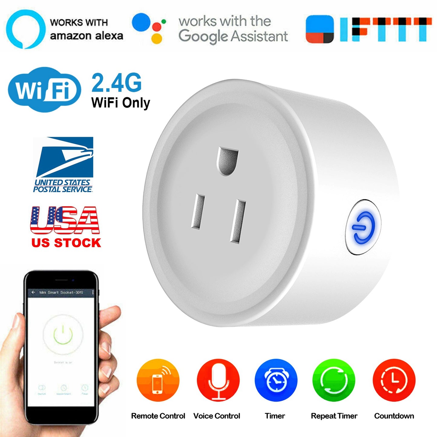 LJGelectro - WiFi Smart Plug Outlet Wireless Smart Socket APP Remote Voice Control Timer Alexa Google US