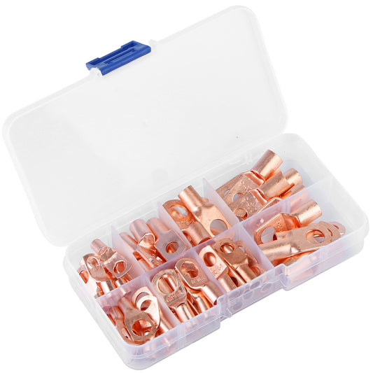 LJGelectro - 60Pcs Battery Bare Copper Ring Lug Terminals SC Battery Welding Connector Set Wire Gauge SC6-25 Kit