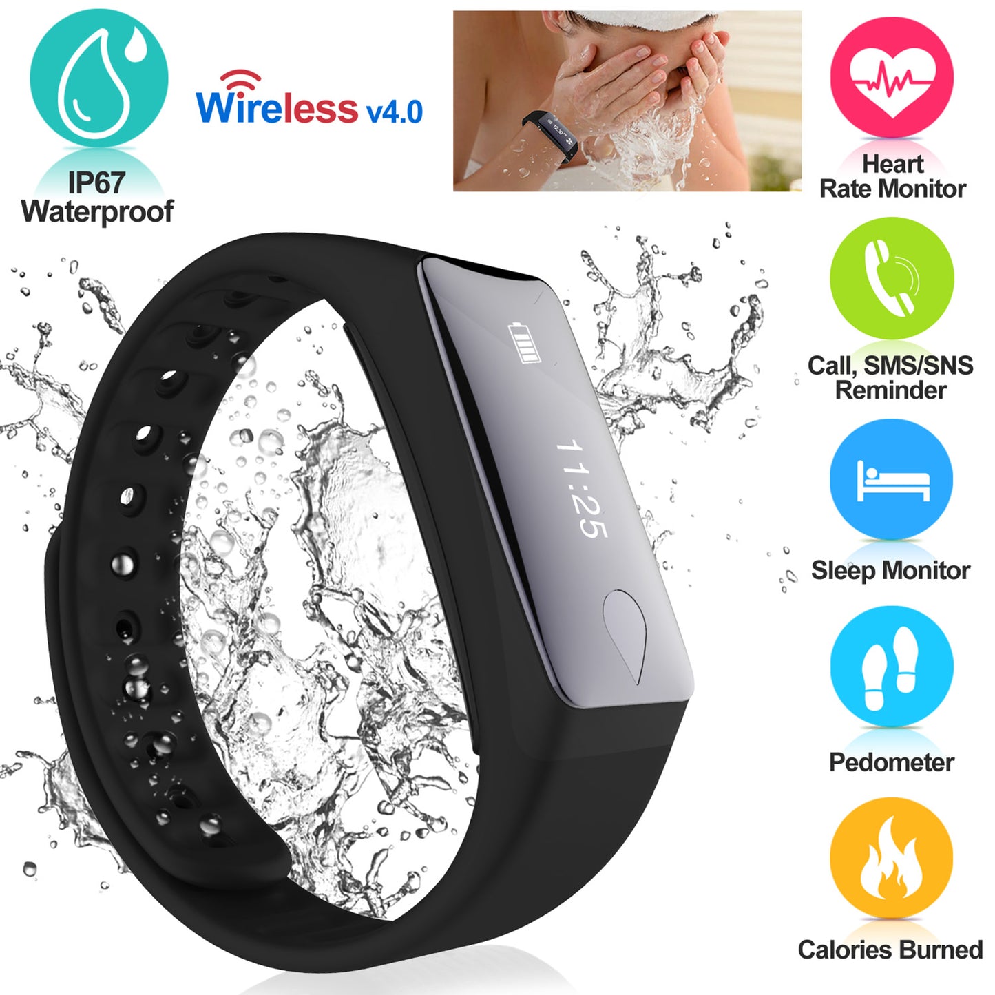 LJGelectro - Fitness Tracker Activity Tracker Watch with Heart Rate Monitor IP67 Waterproof Smart Band Step Counter Calorie Counter Call & SMS Pedometer