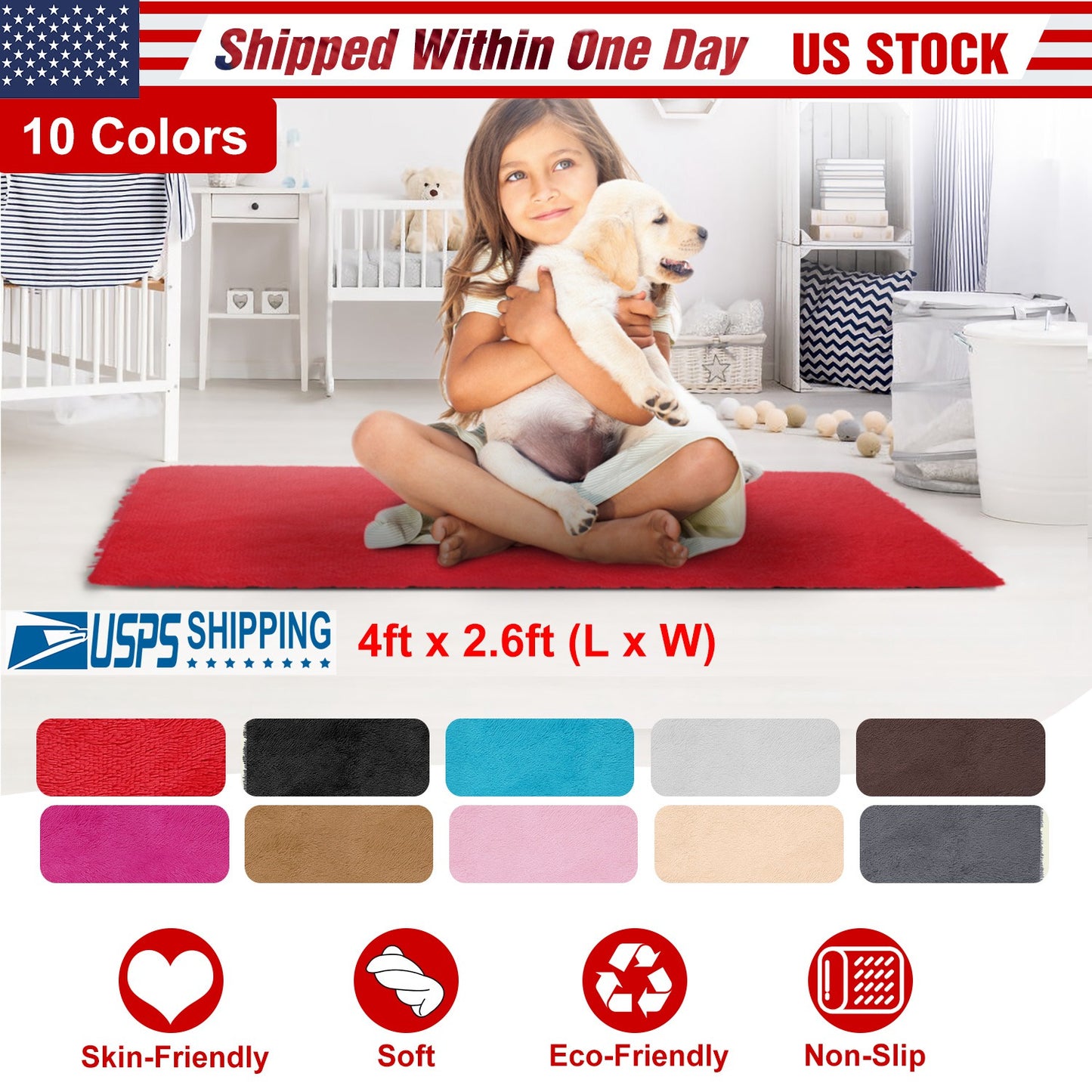 LJGelectro - Fluffy Bedroom Rug 4’ x 2.6’ Anti-Skid Shaggy Area Rug Decorative Floor Carpet Mat for Nursery Bedroom Living Room