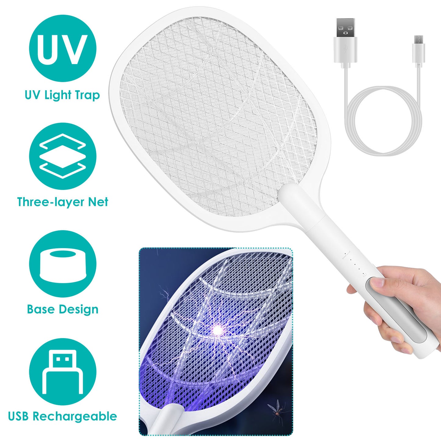 LJGelectro - 2 in 1 Electric Rechargeable Bug Zapper Mosquito Insect Killer Fly Swatter Mosquito Zapper Racket Mosquito Trap Catcher