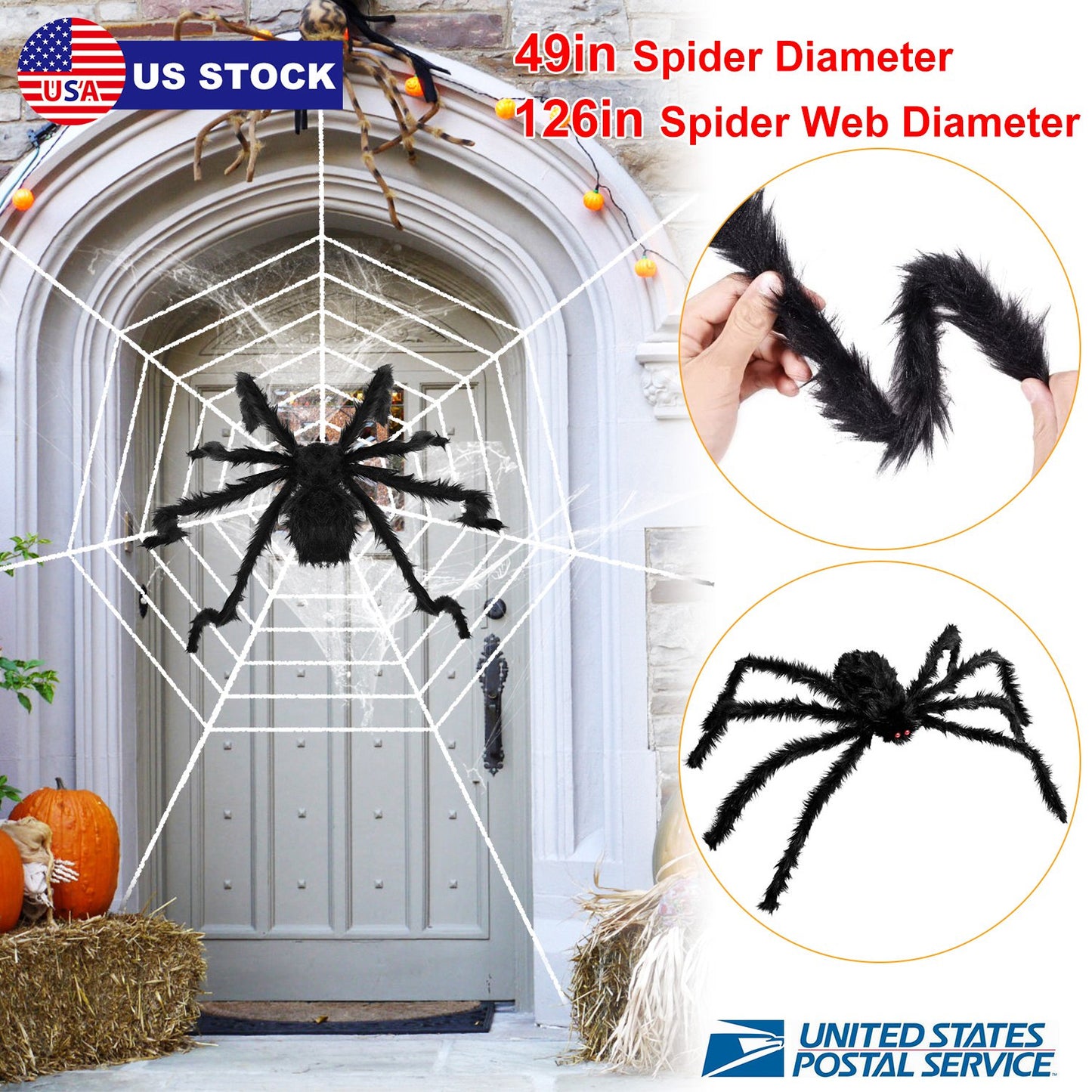 LJGelectro - Halloween Decorations Spider Outdoor 49inch Halloween Spider with 126 inch Tarantula Mega Spider Web Hairy Poseable Scary Spider Outdoor Yard Creepy D