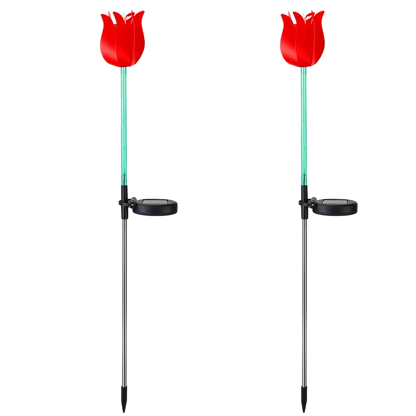 LJGelectro - 2Pcs Solar Powered Tulip Garden Light Wind Mill Waterproof Landscape Stake Lamp Decorative Lawn Lights For Yard Driveway Walkway Patio