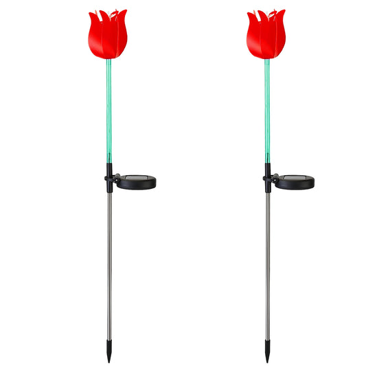 LJGelectro - 2Pcs Solar Powered Tulip Garden Light Wind Mill Waterproof Landscape Stake Lamp Decorative Lawn Lights For Yard Driveway Walkway Patio