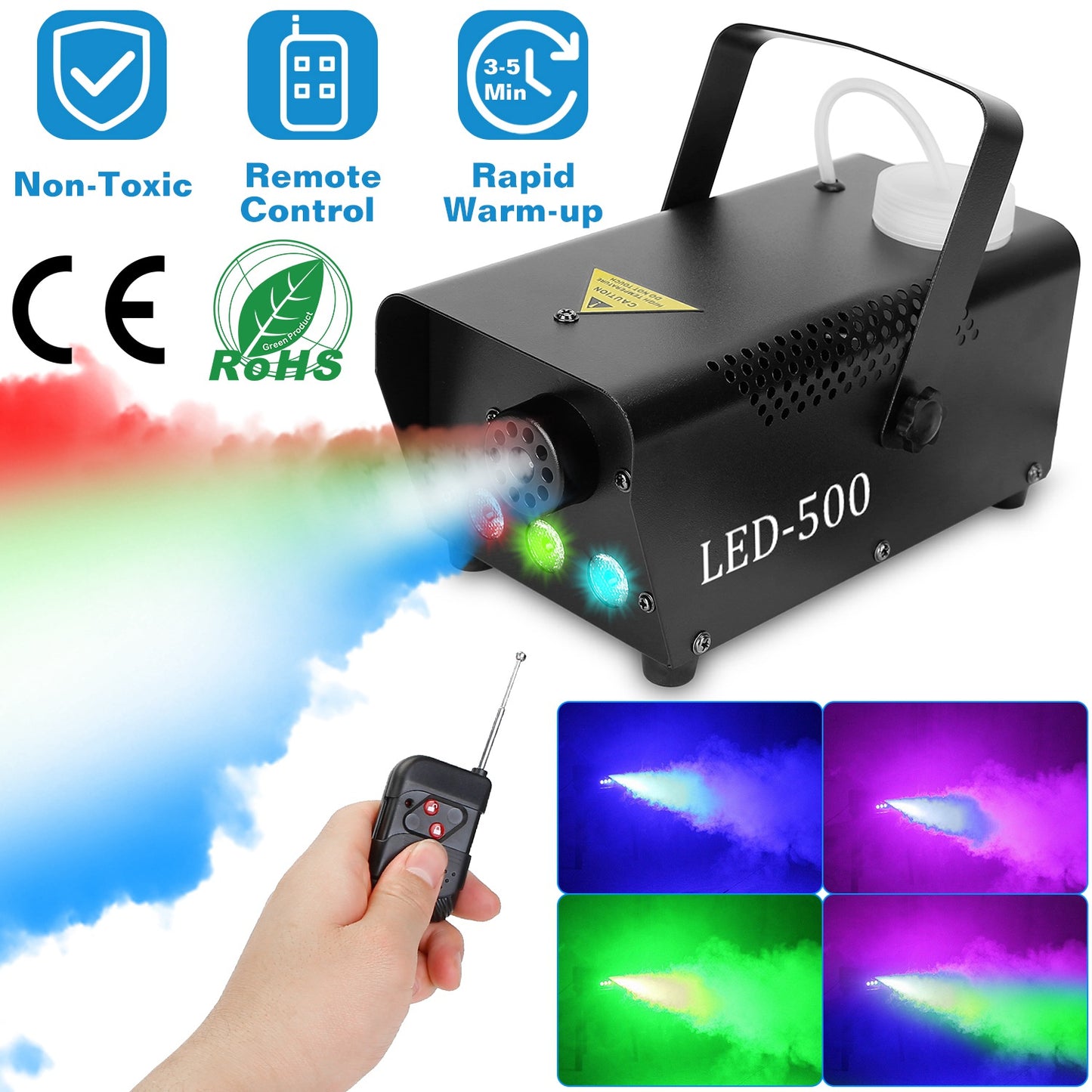 LJGelectro - 400W Fog Machine RGB LED Party Club DJ Fogger Rapid Heating Remote Control Wedding Stage Smoke Machine