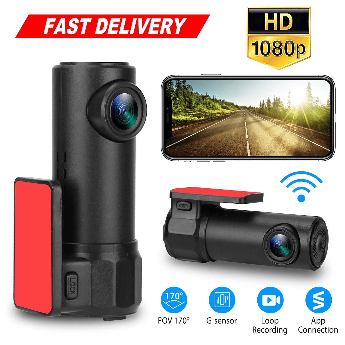 LJGelectro - 1080P Dash Cam Car Camera Recorder 170°HD Looping Recording G-sensor App Wifi Car DVR