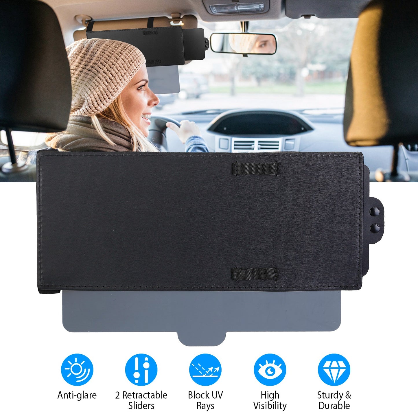 LJGelectro - Car Sunshade Sun Visor Extender Windshield Side Window Shade Anti-Glare UV Blocker for Driver