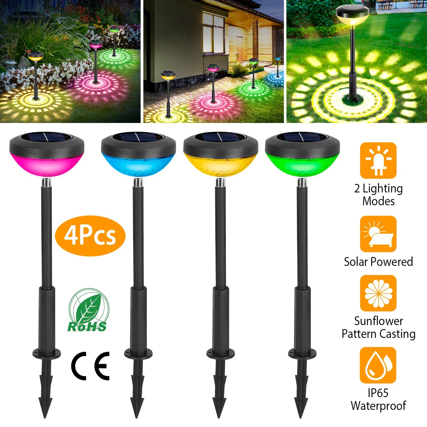 LJGelectro - 4Packs Solar Pathway Light Color Changing Garden Light Landscape Stake Ornamental Light for Yard Patio Lawn