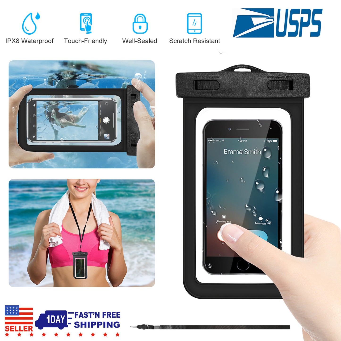 LJGelectro - Waterproof Phone Case IPX8 Waterproof Phone Pouch High Touch Sensitive Underwater Protective for iPhone 8Plus/7Plus/6Plus Samsung Galaxy S7 Edge up to