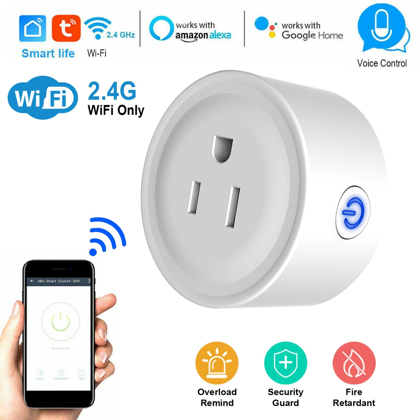 LJGelectro - WiFi Smart Plug Outlet Wireless Smart Socket APP Remote Voice Control Timer Alexa Google US