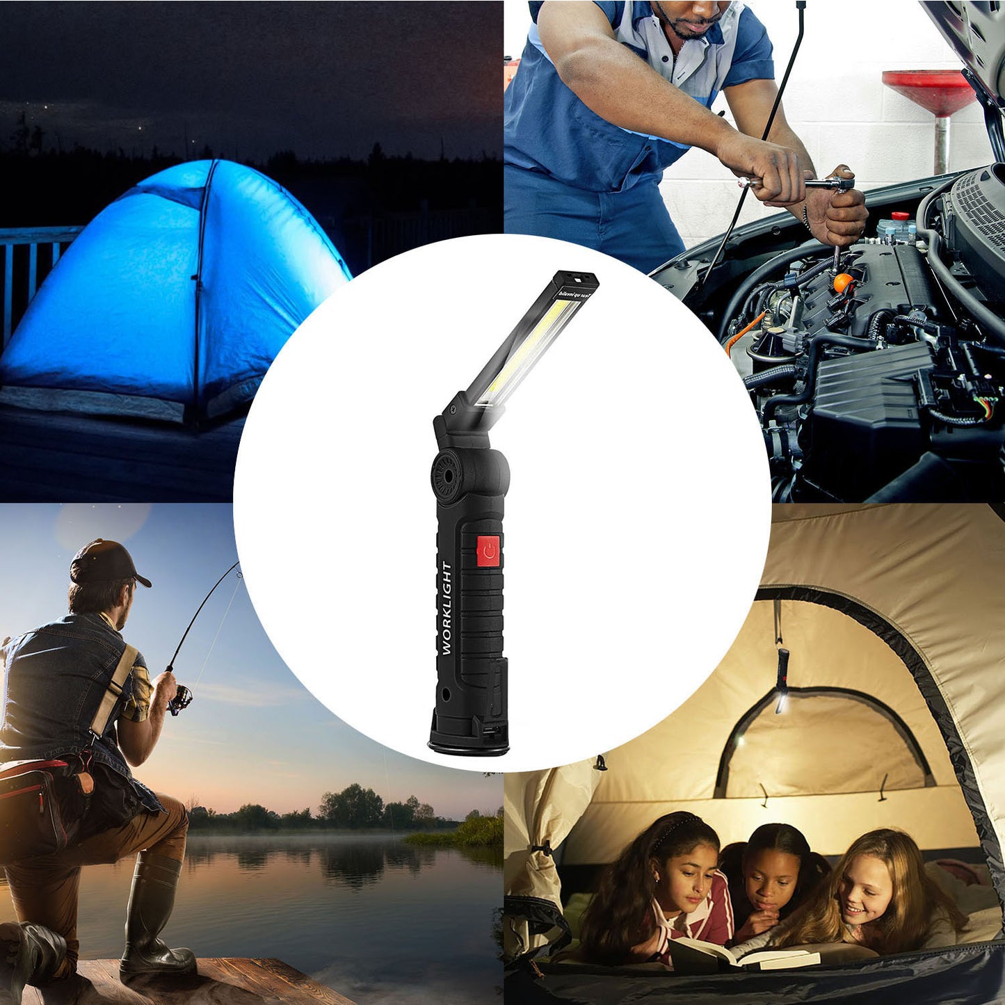 LJGelectro - Rechargeable COB LED Slim Work Lights Folding Magnetic Flashlight Torch Lamp