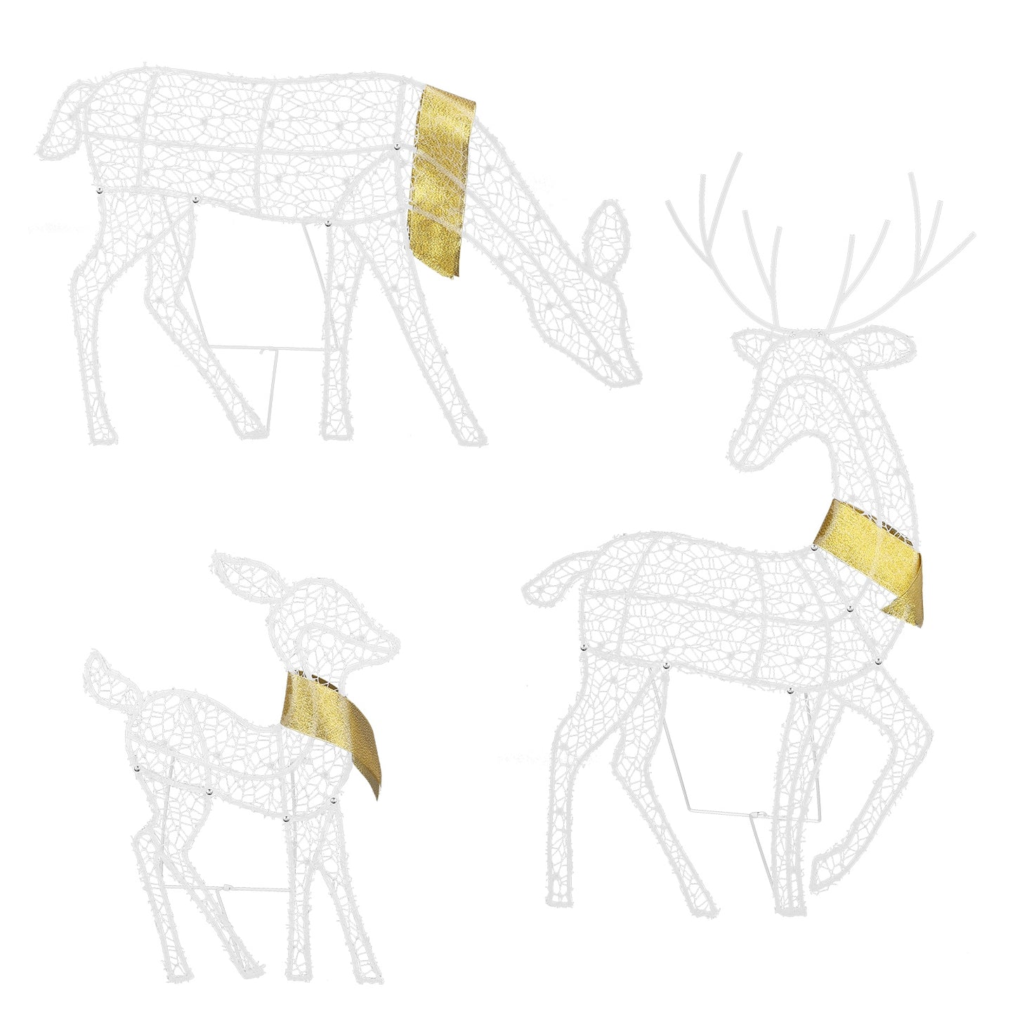 LJGelectro - 3 Sets of Reindeer Family Lighted 2D Christmas Deer Decoration Warm Yellow Light 3 Lighting Modes Buck Doe Fawn Indoor Outdoor Christmas Decoration