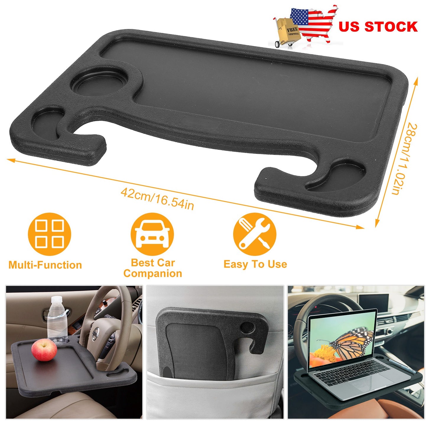 LJGelectro - Car Steering Wheel Tray Eating Drink Laptop Auto Desk Potable Travel Tablet Mount Table For Pen Laptop Bottle