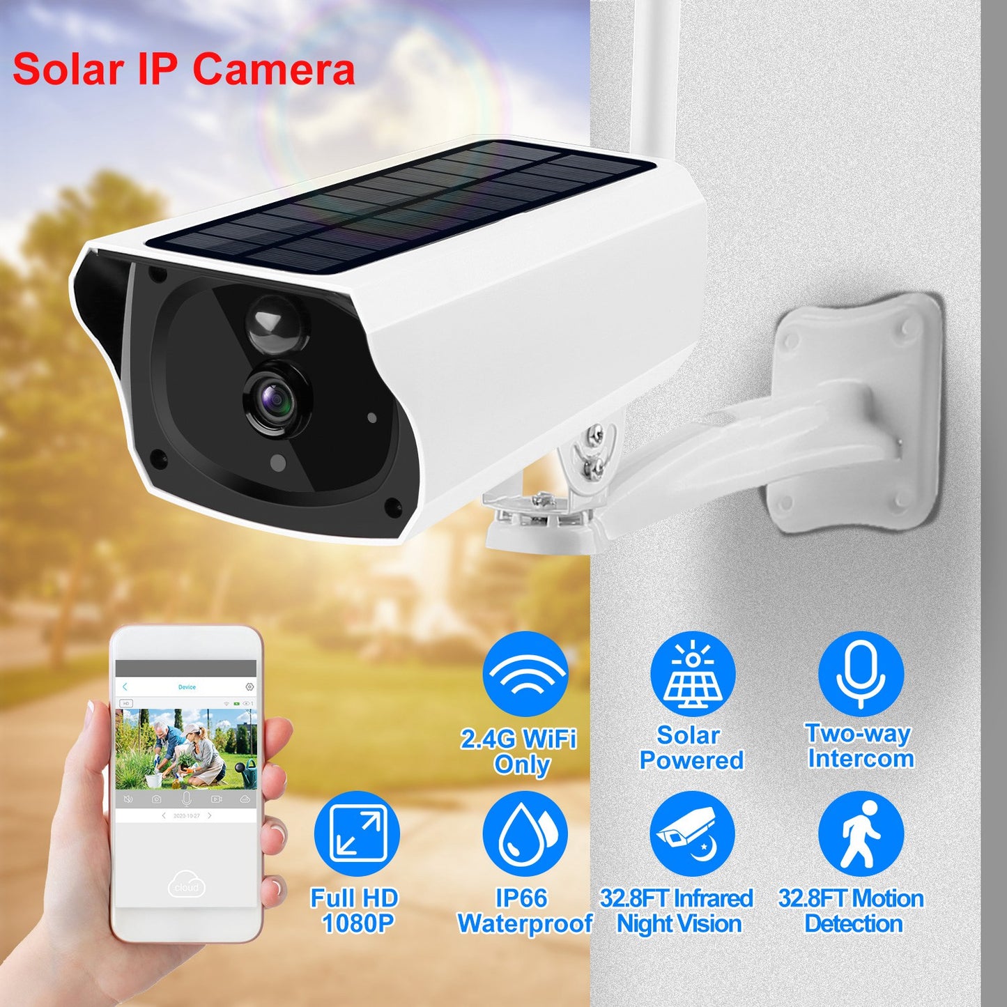 LJGelectro - 1080P Solar Powered WiFi IP Camera Two-Way Intercom Security Surveillance Camera IP66 Waterproof Motion Sensor Night Vision Network Camcorder APP Cont