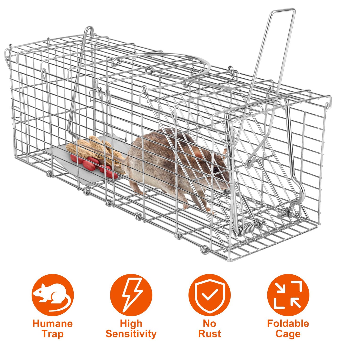 LJGelectro - Foldable Rat Trap Cage Humane Live Rodent Trap Cage Galvanized Iron Mice Mouse Control Bait Catch with Detachable L Shaped Rod