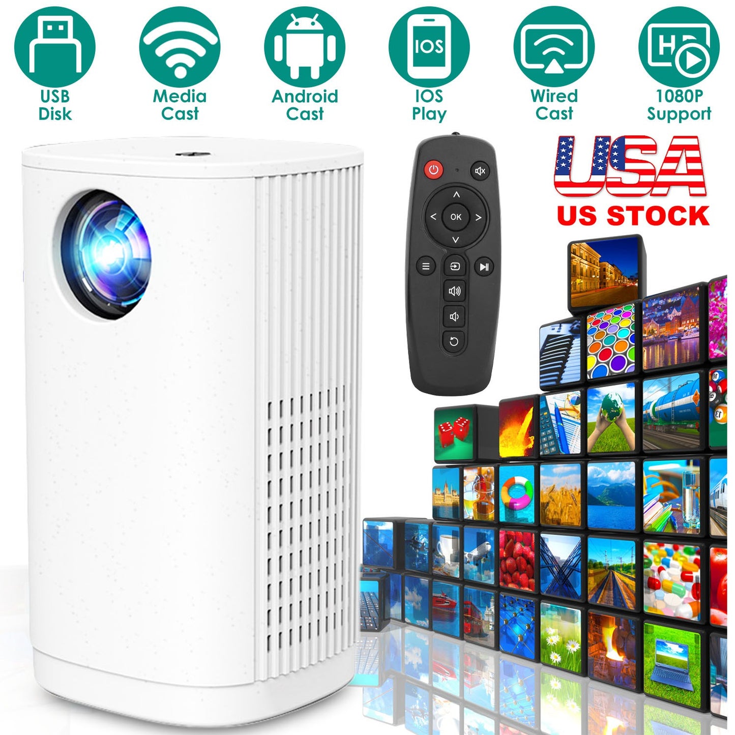 LJGelectro - WiFi Mini Projector Portable 1080P Projector Phone Projector Home Movie Projector Compatible with IOS Android iPads U Disk