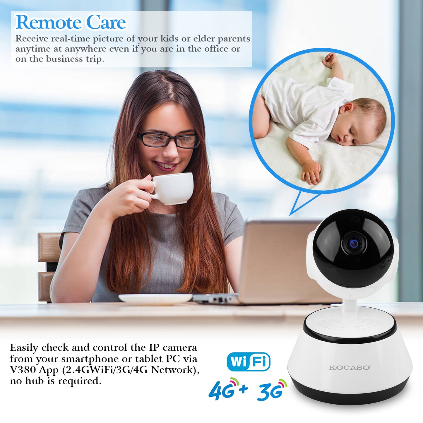 LJGelectro - KOCASO 720P WiFi IP Camera Motion Detection IR Night Vision Indoor 360° Coverage Security Surveillance App Cloud Available