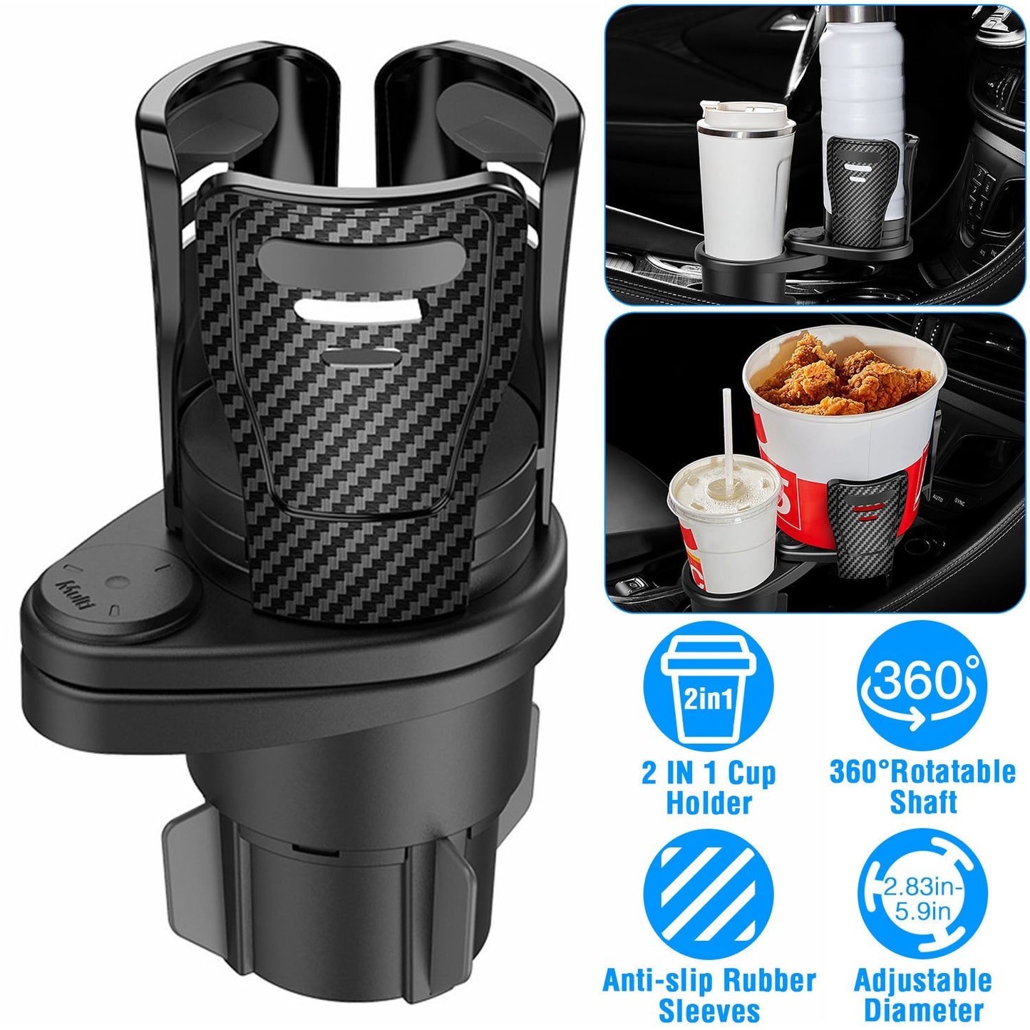 LJGelectro - 2-in-1 Universal Car Cup Mount Holder Expander with Adjustable Base Multifunctional Auto Drink Beverage Cup Holder Adapter Insert Organizer