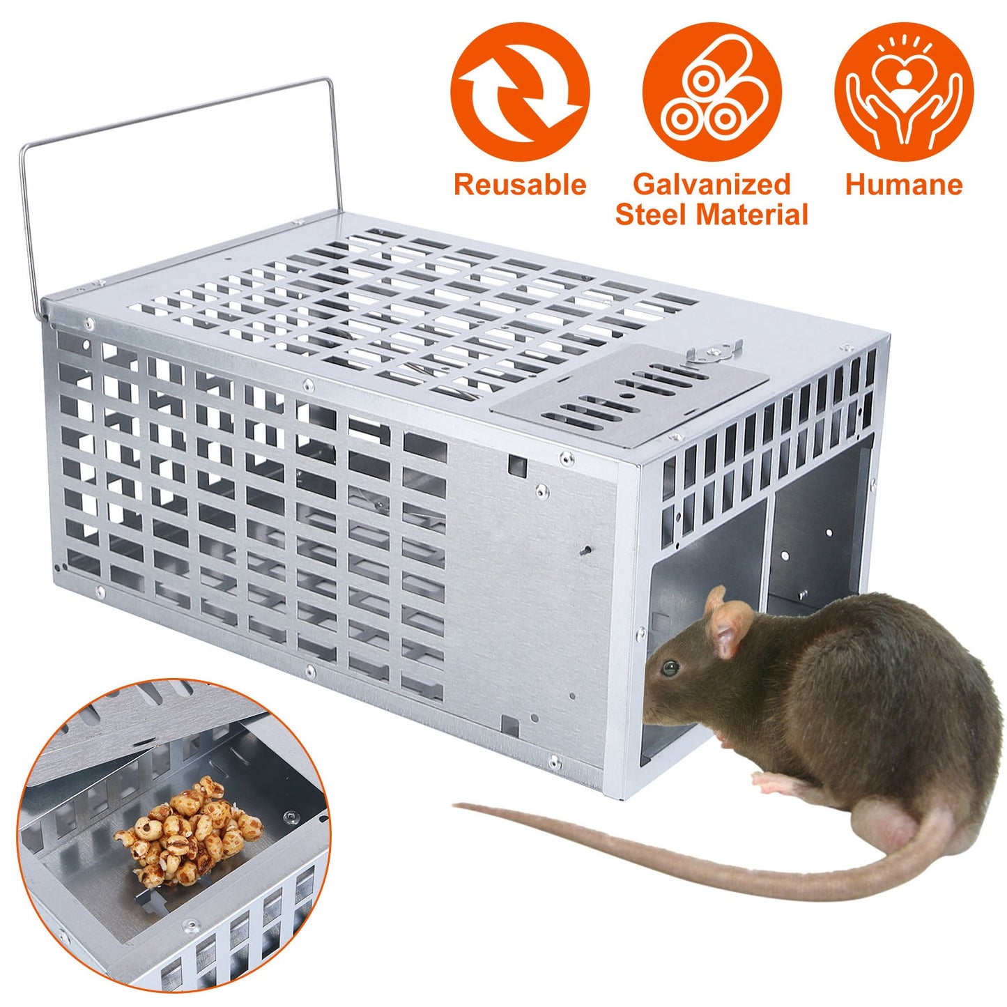 LJGelectro - Humane Live Mouse Trap Reusable Metal Rat Rodent Cage Catch Release Continuous Capture Trap 2 Doors Indoor Outdoor Pet Children Safe