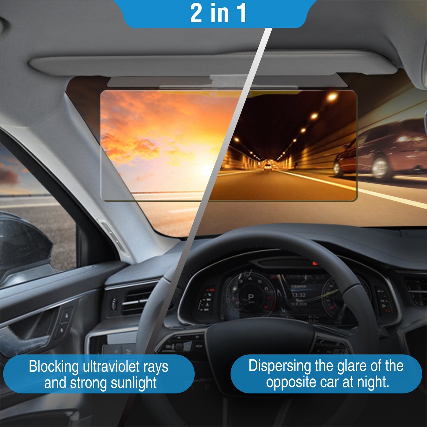 LJGelectro - 2 IN 1 Anti-Glare Auto Sun Visor Day Night Driving HD Clip Sun Shield Blocker Anti Dazzle UV-Filtering Shading Mirror