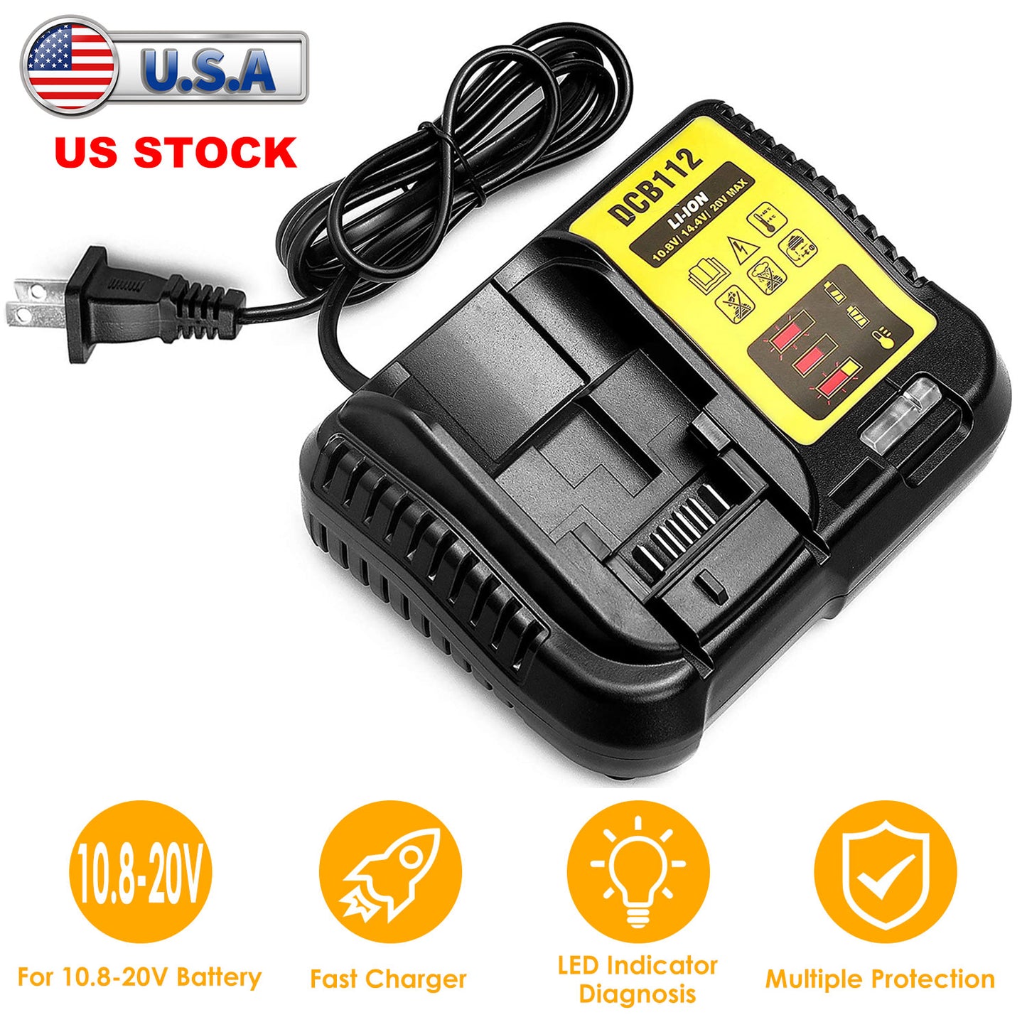 LJGelectro - Rapid Charger Replacement Fit for Dewalt 10.8-20V Battery DCB107 DCB101 DCB200 DCB205