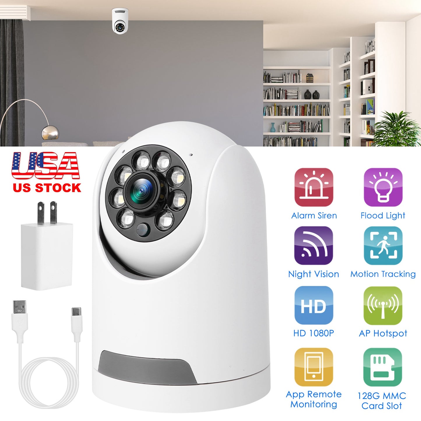 LJGelectro - 1080P WiFi IP Camera Pan Tilt Security Surveillance Camcorder App Cloud Available with Human Detection Motion Tracking Night Vision Flood Light Two-Wa