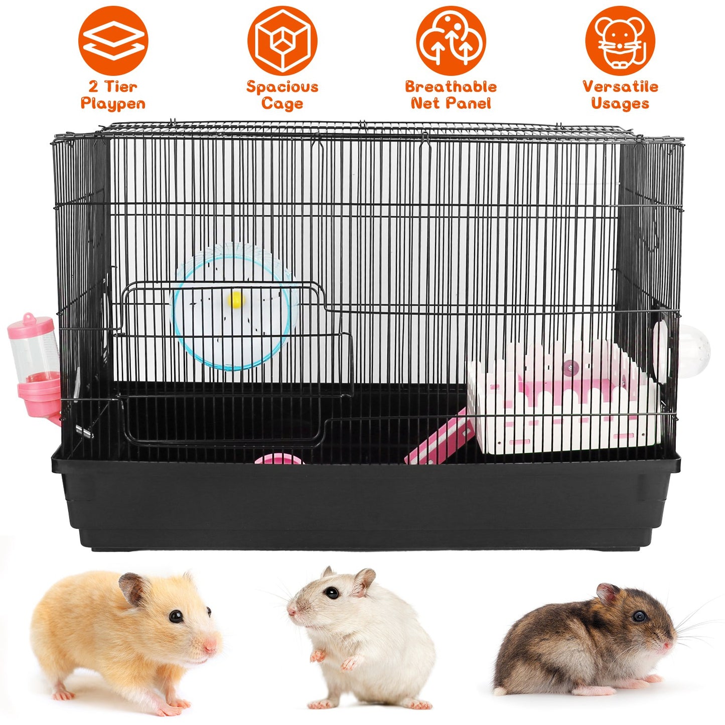 LJGelectro - 2-Tier Hamster Cage Small Animal Critter House Habitat Cage Hamster Playpen for Pet Rat Mice Hamster