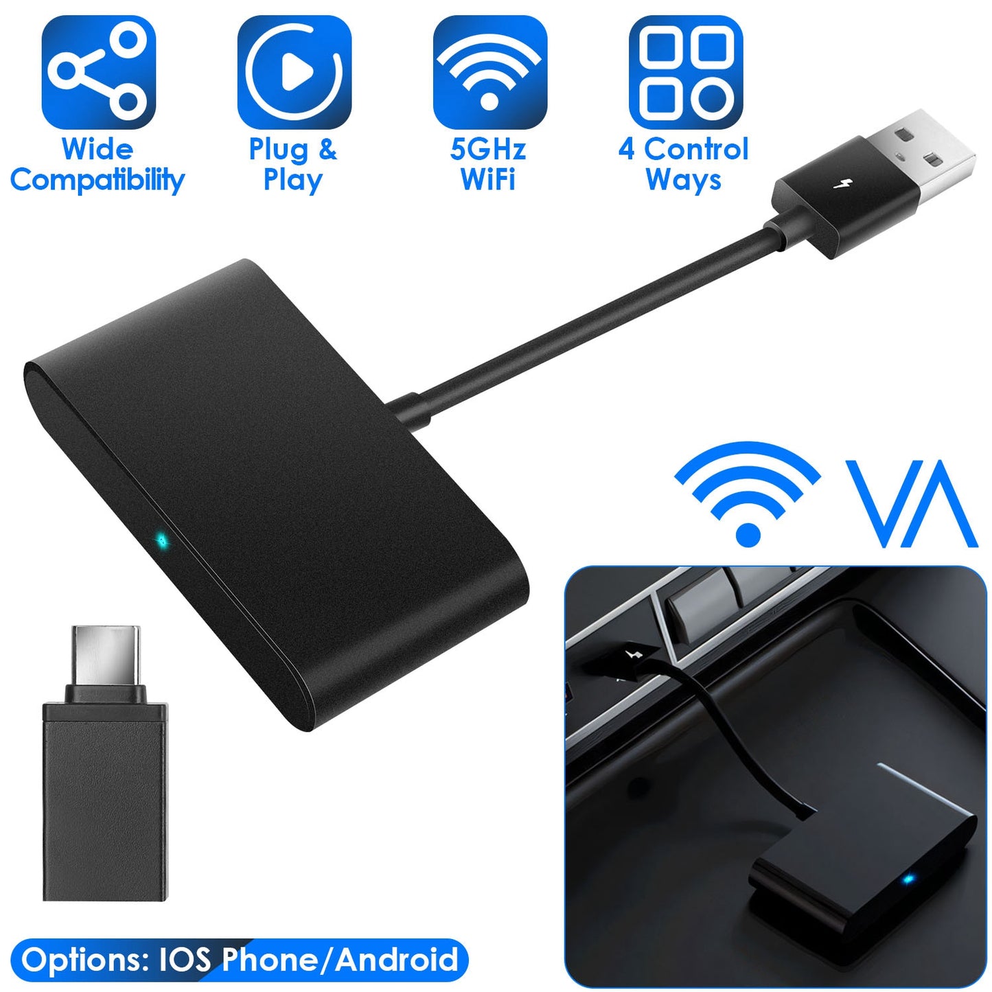 LJGelectro - Android Wireless Adapter for In-car Infotainment System 5GHz WiFi Car Auto Navigation Player Fit for FORD HONDA CHEVROLET IOSPhone 6+