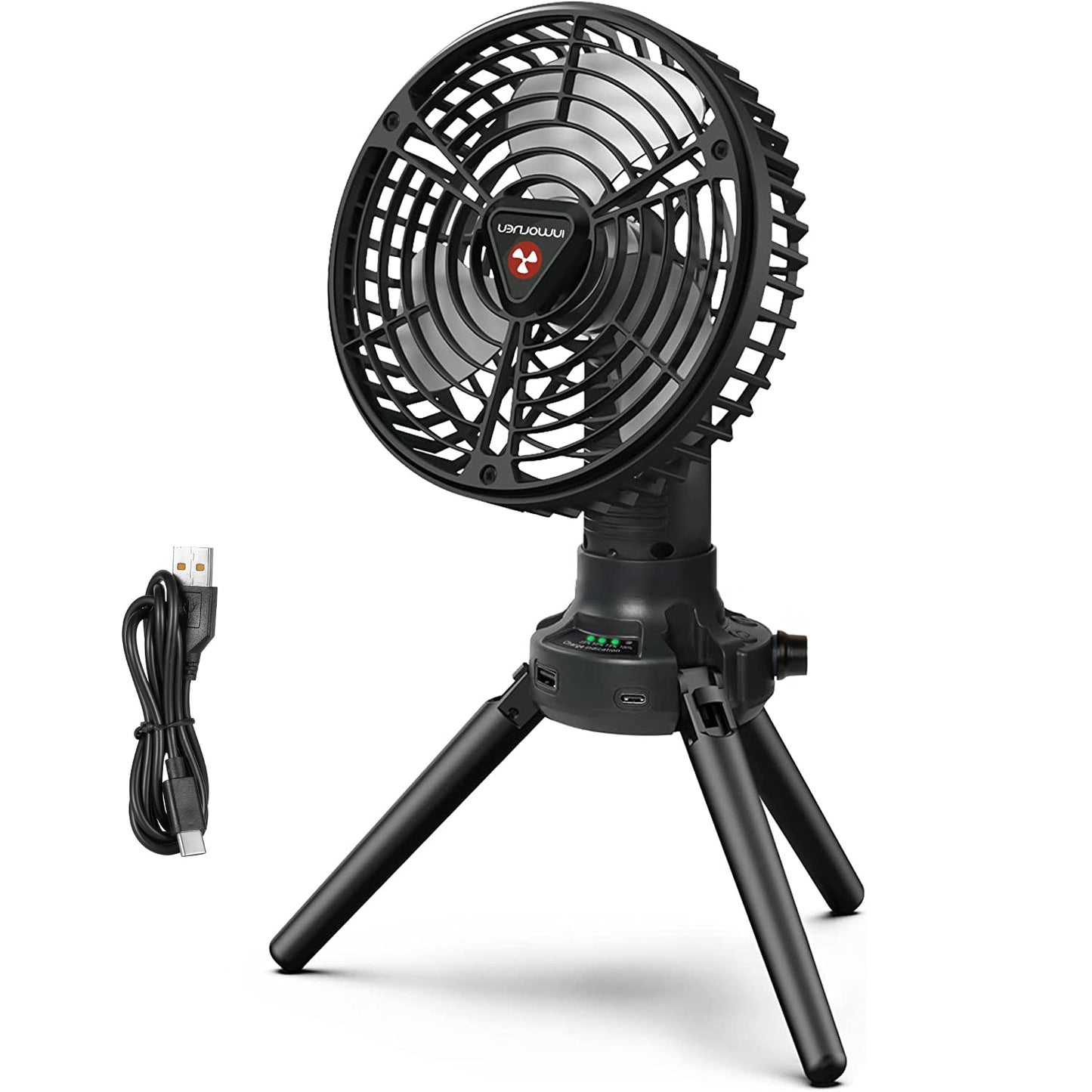 LJGelectro - Foldable Camping Fan with Emergency Power Bank 270° Oscillating Rechargeable Tripod Fan for Hiking Fishing Personal Desk Fan with 4 Speeds 3 Brightnes